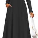 ZESICA Women's Elegant Maxi Dresses 2026 Fall Long Sleeve Button Casual A Line Boho Flowy Dress with Pockets (M)