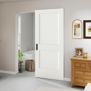 BarnSmith 36"x84" Concealed Sliding Barn Door, 2 Panel White Primed Solid Core Hidden Barn Door with Soft Close Installation Hardware and Double Sided Pulls Included, Pre-Assembled Panel