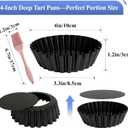 4 Pack Deep Tart Pans with Removable Bottom, 4-Inch Nonstick Quiche Pan with Silicone Basting Pastry Brush for Baking Treats, Pie, Quiches, Tartlets