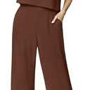 Lepunuo 2 Piece Sets for Women Summer Cap Sleeve Crop Top Wide Leg Pants Matching Lounge Set Vacation Beach Travel Outfits M