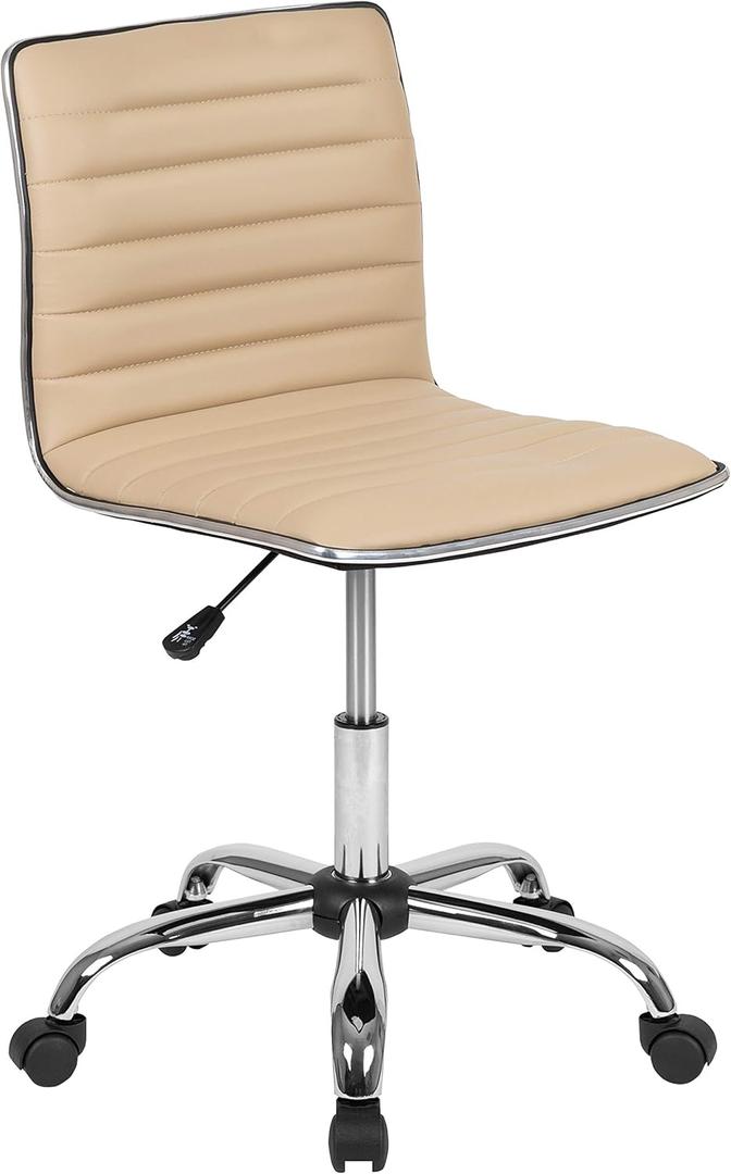 Flash Furniture Alan Low Back Designer Armless Tan Ribbed Swivel Task Office Chair, Set of 1