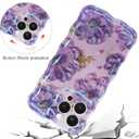 Jusy Compatible with iPhone 16 Pro Max, Colorful Retro Oil Painting Printed Flower Laser Glossy Pattern Cute Curly Wave Phone Case Soft TPU Cover for Girly Women -Purple