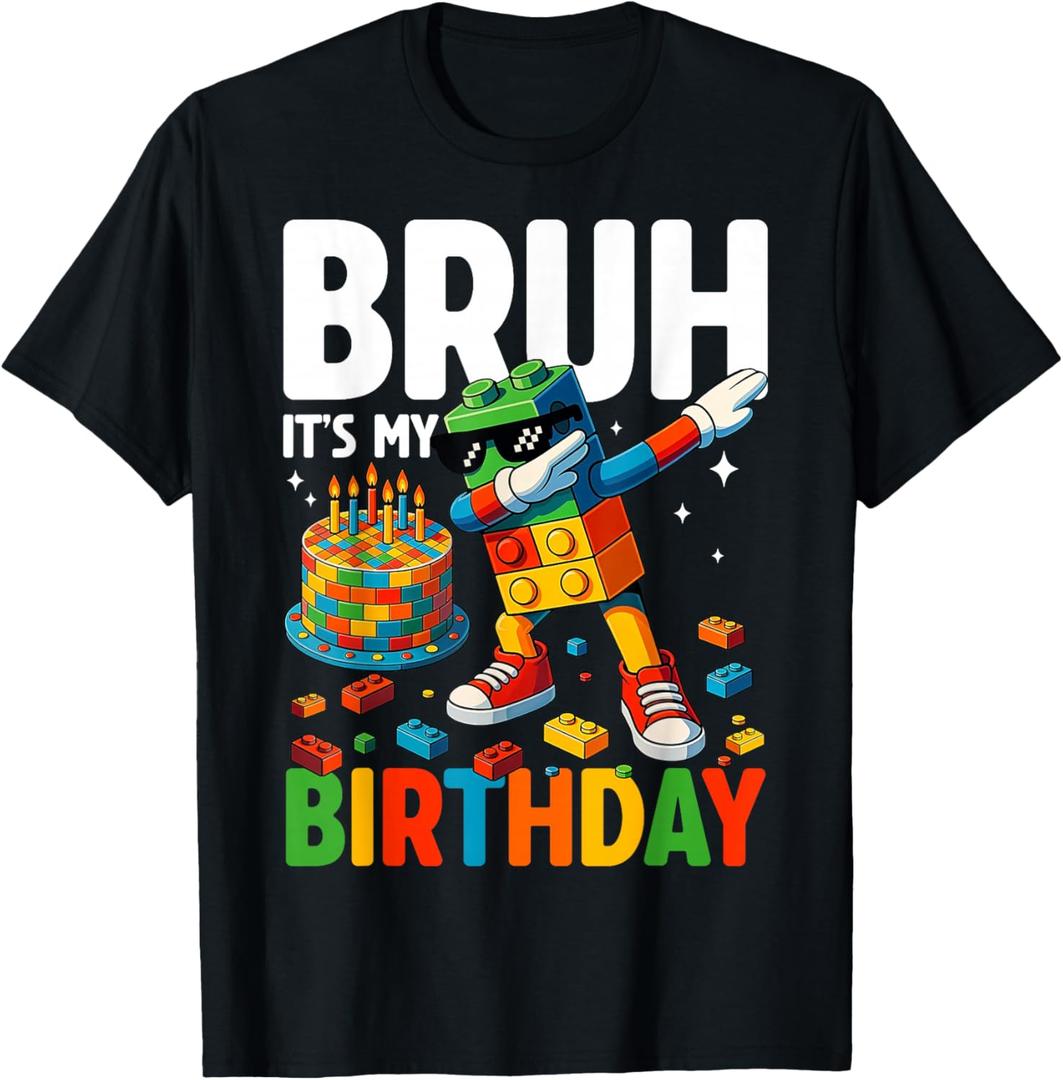 Master Builder Dabbing Blocks Bricks Bruh Its My Birthday T-Shirt