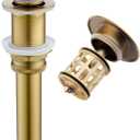 Bathroom Sink Pop Up Drain Without Overflow, Vessel Sink Drain with Detachable Filter Basket, Anti-Corrosion and Anti-Clogging Sink Pop Up Drain Stopper (Brushed Gold)