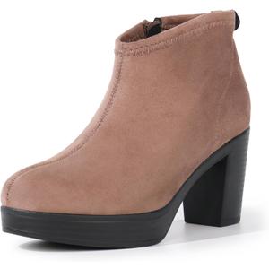 Hawkwell Women's Suede Arch Support Side Zipper Comfort Ankle Boot Chunky Block Heel Booties (Brown, 9.5)