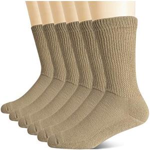 +MD Non-Binding Diabetic Socks for Men Women-6 Pairs Medical Circulatory Crew Socks with Cushion Sole Brown 10-13