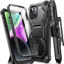 i-Blason Armorbox for iPhone 14 Plus Case with Stand & Belt Clip [Built-in Screen Protector] [Military-Grade Protection] Full-Body Rugged Kickstand Protective Bumper Case for iPhone 14 Plus (Black)
