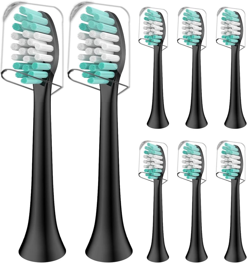 Replacement Brush Heads Compatible with Aquasonic Black Series - 8 Pack Electric Toothbrush Heads Compatible with Aqua Sonic Duo Pro and Vibe Series, Black