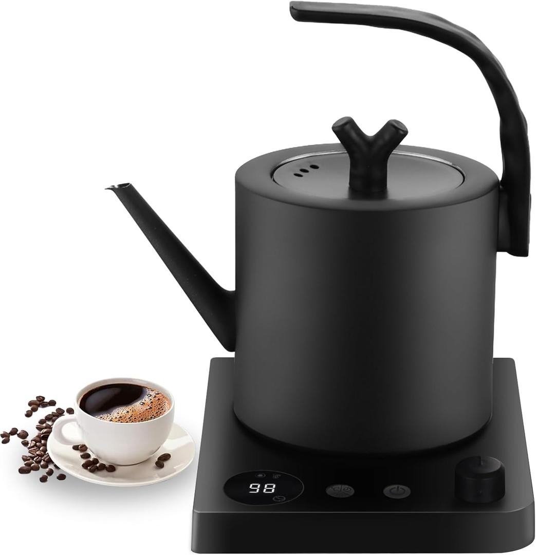 1.0L Gooseneck Electric Kettle with Temperature Control, 304 Stainless Steel Tea Kettle, Auto Shut-Off & 360 Smart Base, 800W Fast Boiling BPA-Free, Matte Black for Home/Office/Coffee/Tea