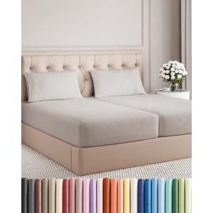 Split King Size 5 Piece Sheet Set - Comfy Breathable & Cooling Sheets - Hotel Luxury Bed Sheets for Women & Men - Deep Pockets, Easy-Fit, Soft & Wrinkle Free Sheets - Light Grey Oeko-Tex Bed Sheet Set