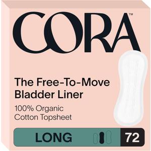 Cora Ultra Thin Organic Bladder Liners | Incontinence & Postpartum Pads for Women | Panty Liners for Bladder Leaks | Breathable Cotton (72 Long)