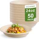 [50 COUNT]Sugarfiber by Harvest Pack PFAS FREE 24oz Round Paper Bowls - Compostable Heavy-Duty Eco-Friendly Disposable Bagasse Bowl sugarcane made plant fibers for Meal Prep