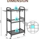 Hadulcet Garden Tool Organizer, Metal Garage Organization and Storage with Lockable Wheels, Garden Tool Rack with Storage Hooks, Heavy Duty Yard Tool Organizer for Garage, Shed, Lawn, Outdoor, Black