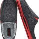 ONCAI Mens Clog Slippers with Arch Support Stripe Faux Fur Cotton-Blend High-Density Memory Foam Warm House Slippers Slip-on Indoor Outdoor Rubber Sole Size 7-16 (11, Black/Red)