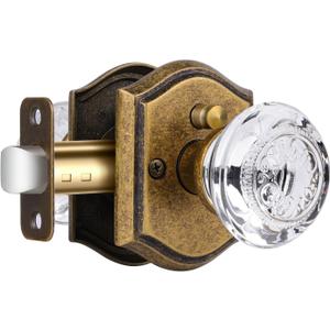 Glass Door Knobs Interior with Lock, Antique Brass Door Knobs Vintage Crystal Privacy for Bedroom Bathroom, 1 Pack