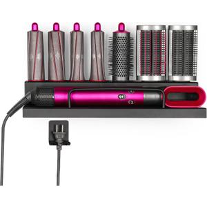 Wall Mount Holder Compatible with Dyson Airwrap  Bathroom Organizer & Storage Rack for Curling Iron, Attachments & Accessories  Magnetic, Rustproof, Anti-Drop Steel Shelf