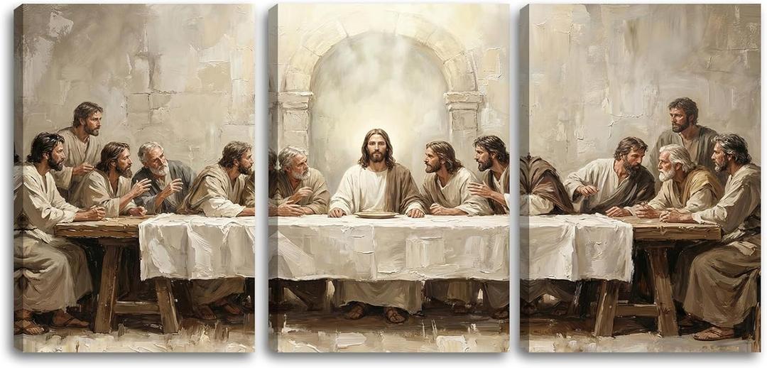 SIXWOOD Jesus The Last Supper Framed Canvas Wall Art 3 Piece, 16"x24" Each