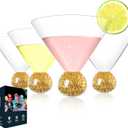 Stemless Martini Glasses Set of 4, Bling Cocktail Glasses with Sparkle Ball Base, Fancy Ultra-thin Margarita Glassware, Hand Blown Crystal Cup for Parties, Birthdays, Gift, Bar, Dessert (Gold)