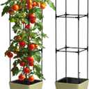 DoCred Self Watering Tomato Planter with Trellis, Large Flower Pot with Water Level Monitor, Square Garden Planters Plant Pots for Outdoor & Indoor Plants Flowers Decor, Gold