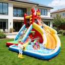 Step4Fun Inflatable Water Slide,Big Bounce House for Kids with Splash Pool,Climbing Wall,Basketball Hoop,Water Gun for Backyard Indoor and Outdoor Party,Included Air Blower,Repair Kit,Carrying Bag