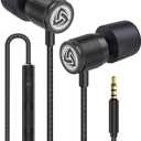 LUDOS Ultra Wired Earbuds in-Ear Headphones, 5 Years Warranty, Earphones with Microphone, Noise Isolating Ear Buds, Memory Foam for iPhone, Samsung, School Students, Kids, Women, Small Ears - Black