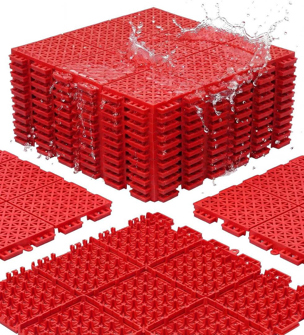 jxgzyy 20 PCS Basketball Court Tiles, Non Slip Outdoor Sport Court Tiles, 5/8 Inch Thick for Tennis Court Patio Porch Playground, 13.38" x 13.38", Red