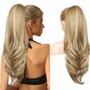 SEIKEA Versatile Drawstring Ponytail Extension, 26" Long Wavy Multi Layered Clip in Ponytail Hair Extensions Stand Up High Fake Pony Tail Soft Natural Synthetic Hairpiece Medium Blonde/Blonde