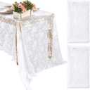 Honeydak 2 Pcs Lace Tablecloth Rectangular 60 x 120 Inch Wedding Rustic Tablecloth Overlay Rose Vintage Embroidered Wedding Reception Party Table Cover Decorations for Bridal Tea Party