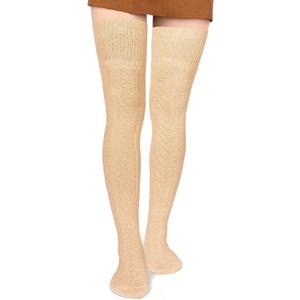 Moon Wood Women Thigh High Socks Extra Long Cotton Knit Warm Thick Tall Long Boot Stockings Leg Warmers (One Size, Beige)