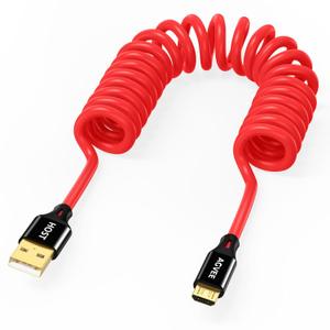 AGVEE 1.6ft Coiled USB-A to Micro USB Charger Cable [USB-IF Certified] 2A Fast Charging Data Sync Cord for Xbox One PS4 Controller, Kindle, Old Android Phone, Red
