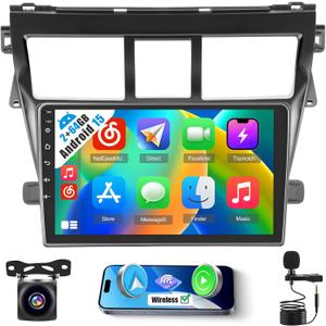 2+64G Radio for Toyota Yaris Vios 2007-2012 Stereo CarPlay Android 15 Touch Screen 9" Headunit Android Auto Bluetooth GPS Hi-Fi Backup Camera