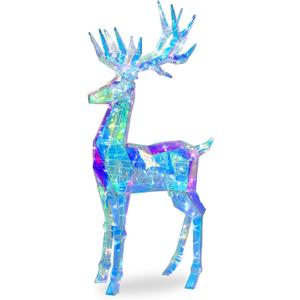 60" Pre-lit Christmas Reindeer, Outdoor Prismatic Iridescent Reindeer with 160 LED Lights, Stakes, Large Lights Up Deer Christmas Decorations Holiday Display for Yard Garden Patio