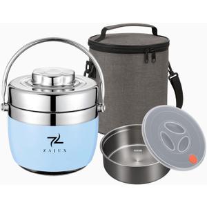 Stainless Steel Lunch Box Light Blue for Adults, Large Capacity 51 oz (1.5 L), Double compartment, keeps food Fresh and Warm, Ideal for Work and Travel, Leak-Proof, Portable.Includes Special Bag