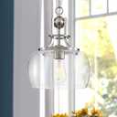 WUZUPS Chandelier Rustic Farmhouse Industrial Round Ceiling Pendant LED Light Fixture with Clear Glass Shades for Dining Room Kitchen Island Foyer Entryway, H 13" x W 10", E26 Base, Brushed Nickel