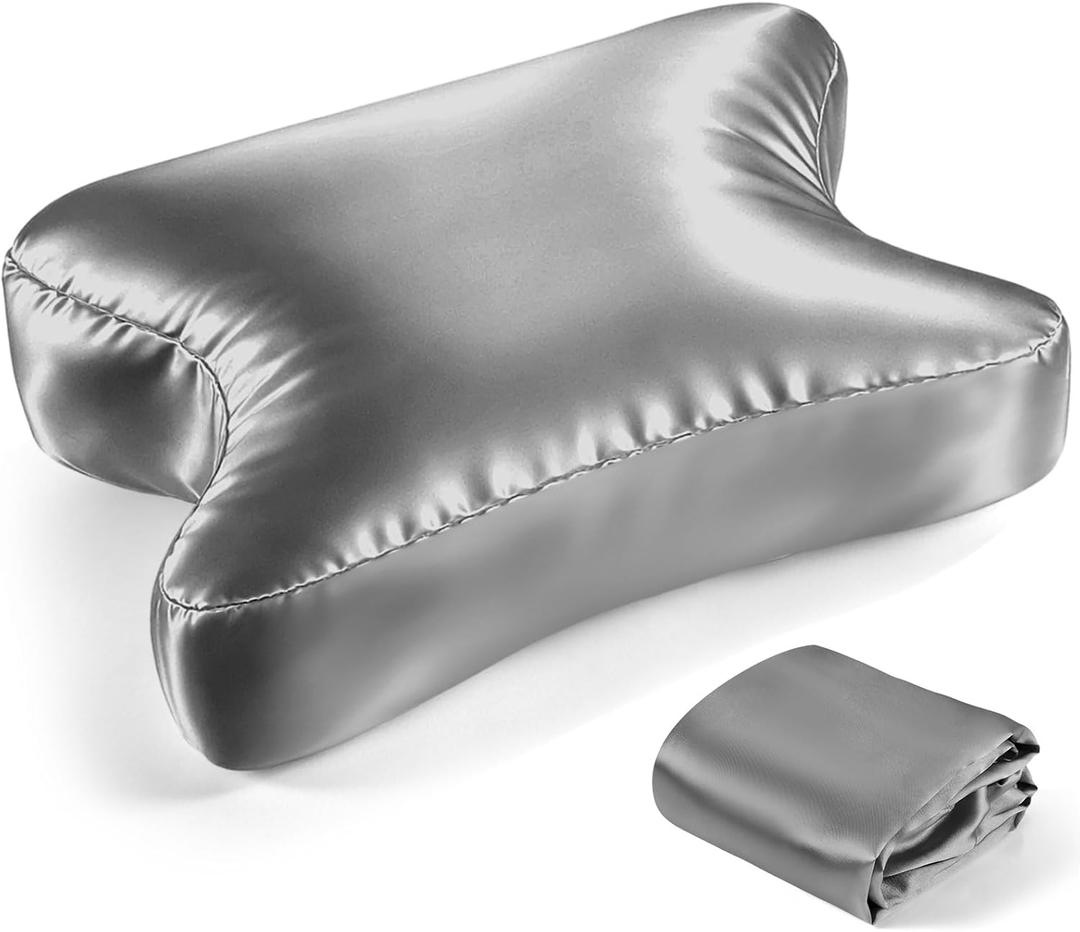 HunnmingRe Satin CPAP Pillow Cover for Side Sleeping (Only Pillowcase) Cervical Pillow Cover Adjustable Cpap Satin Neck Pillowcase to Reduce Air Leaks Dryness Mask Discomfort(Dark Gray)
