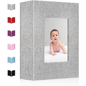 Small Photo Album 4x6,Linen Cover Slide-in Mini Photo Album Book Can Holds 100 4x6 Photos with 50 Black Sheets for Baby Family Pictures Artwork or Postcards Storage (Gray)