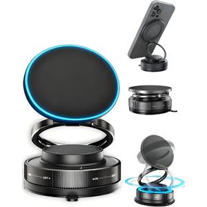 Vacuum Magnetic Car Phone Holder with Strong Magnets, 360 Adjustable Dash Cell Phone Holders, Foldabl Magsafe Car Mount with Vacuum Suction Cup for Cars/Gym/Mirror/Smooth Surface iOS Android, Black