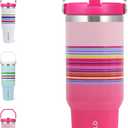 DLOCCOLD 40 oz Tumbler with Flip Straw & Handle,Stainless Steel Leak Proof Tumbler,Double Walled Insulated Water Bottle,Reusable Cup, Portable Travel Mug Fit in Cup holder (Bloomed Rose Glow)