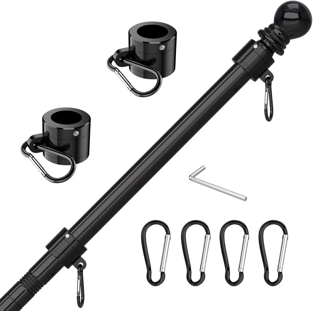Tangle Free 5 FT Thickened Flag Pole, Stainless Steel, Suitable for Residential,RV,Truck, Boat, House, Porch, Yard (Black; Flags and Base Not Included)