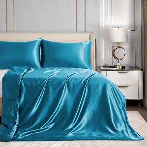 Homiest 60"x80" Duvet Cover for Weighted Blanket, Teal Satin Weighted Blanket Cover with 8 Ties, Silky & Removable Zippered Duvet Cover Full/Queen Heavy Blanket Duvet Cover for Adults