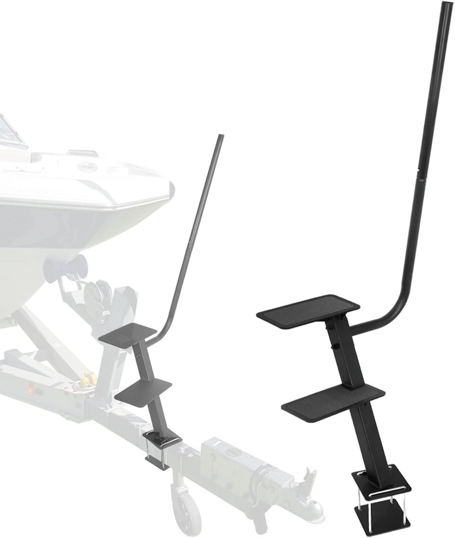 Boat Trailer Step, Heavy Duty Steel Step for Boat Trailer Tongue with Handrail, 450lbs Capacity, 2-Step, Black