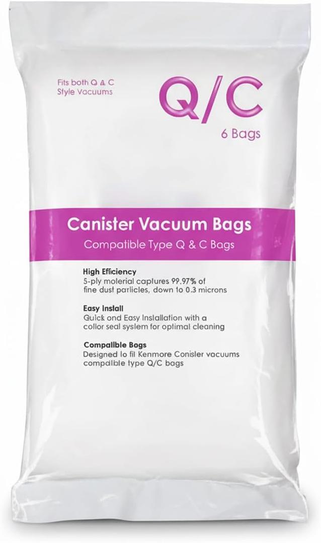 Amazink Replacement Type Q/C Vacuum Bags for Kenmore Q, C, Elite, 5055 & Panasonic C-15, C-18 Canister Vacuums - Keep Your Vacuum Running Strong