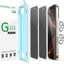 amFilm Auto-Alignment OneTouch for iPhone 16 Pro Max [6.9''] privacy Screen Protector,Tempered Glass, 30 seconds Installation, Bubble Free, Case Friendly, Anti-Scratch [2Pack]