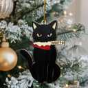 Black Cat What Wooden Christmas Ornament - Fun Black Kitten Holiday Decoration for Kitten Owners - Festive Tree Ornament with Cat in a Christmas Tree Design