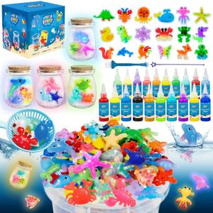 116PCS Magic Glow-in-The-Dark Gel Water Fairy Toy, Aqua DIY Elf Set with 18 Shape Molds, 100ml Gels, Water Squishy Kit, Make 150+ Water Animals,Christmas Birthday Gift, Arts Crafts STEM Kit for Kid