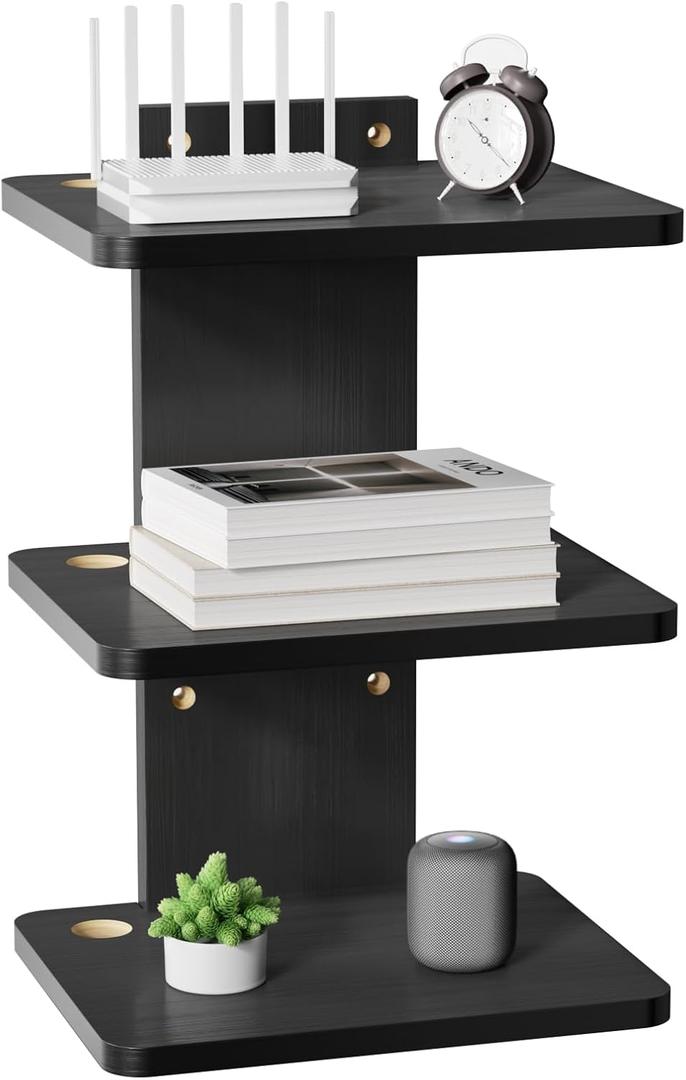WALI Floating TV Shelf, 3 Tier Projector Shelf for DVD Players, Routers, Game Consoles, Cable Boxes, Living Room Decor Accessories, Wall Mount Shelves Holds Up to 22lbs (CS303NB), 3-Shelf, Black (13.78 x 11.02 Inch)