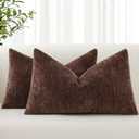 decorUhome Chenille Reddish Brown Throw Pillow Covers 12x20 Inch Set of 2, Decorative Soft Couch Pillow Covers Solid Dyed Accent Farmhouse Neutral Rectangle Pillow Cases for Sofa