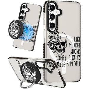 Lotadilo Cute Case for Samsung Galaxy S25 Plus for Women Girls - Funny Skull Design Compatible with Magsafe Magnetic Ring Holder Kickstand Fashion TPU Phone Covers