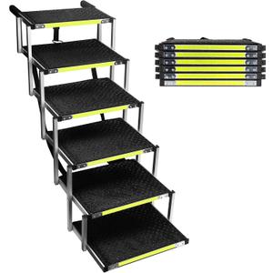 Sturdy 6-Step Aluminum Frame Dog Stair with 1680D PVC Fabric - Non-Slip, Lightweight & Portable - Ideal for Car, SUV, Truck Access - Black (106x80x43cm)