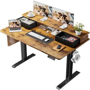 Veken 47x28 in Electric Standing Desk with Drawers, Adjustable Table, Brown, 47.2×28 Inch